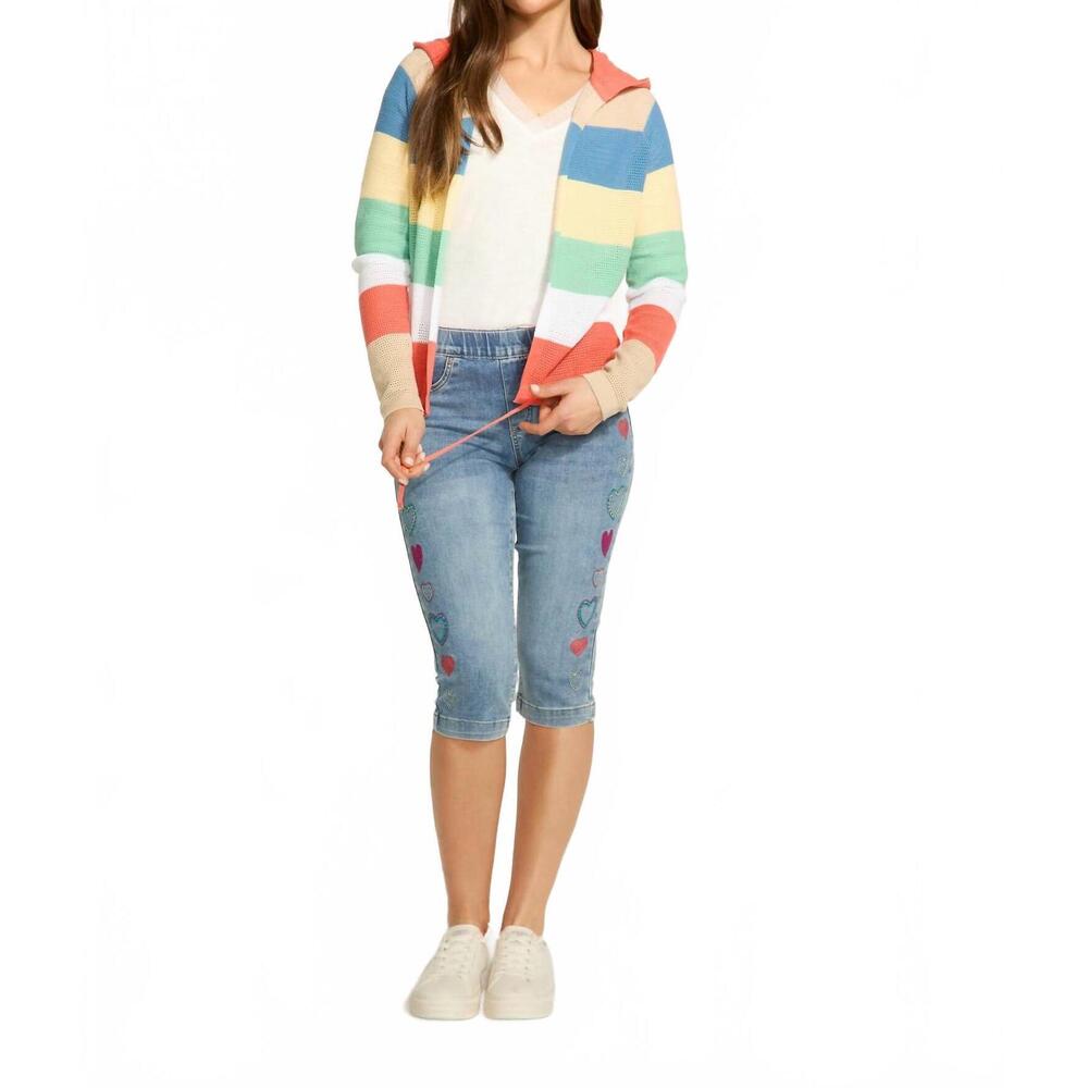 NEW FDJ striped pointelle hooded cardigan in multi